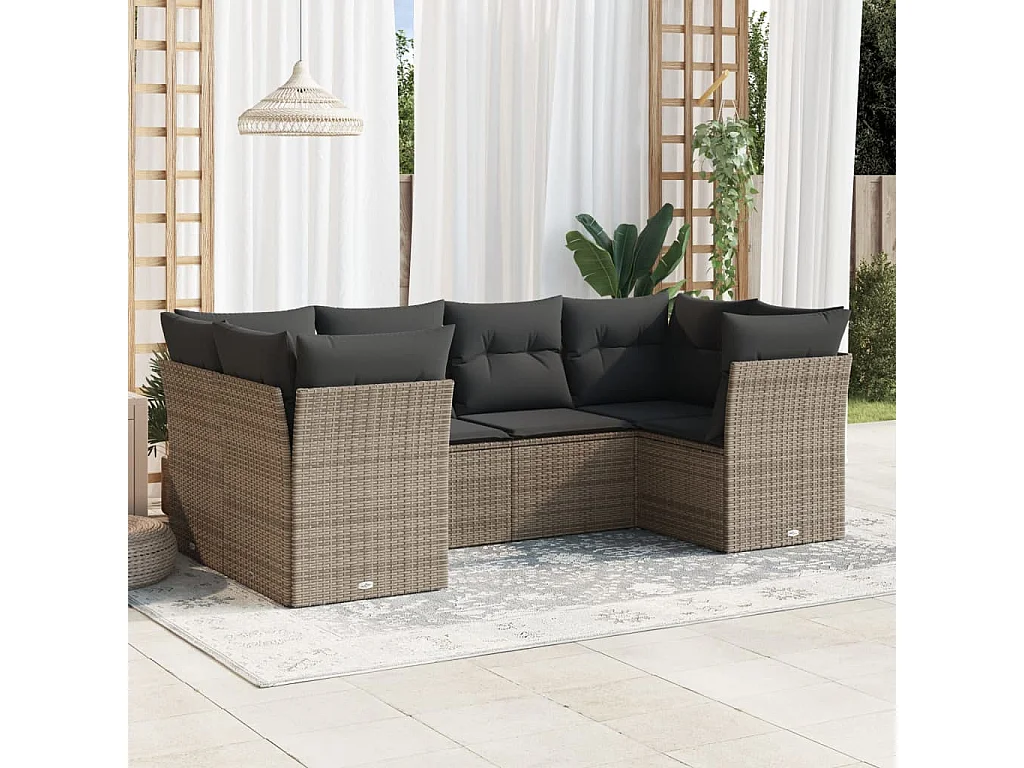 6-tlg. Garten-Sofagarnitur,Gartenmöbel-Set mit Kissen Grau Poly Rattan -gkd628486