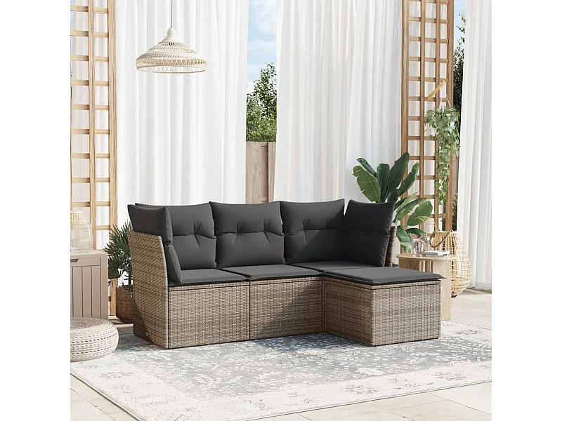 4-tlg. Garten-Sofagarnitur,Gartenmöbel-Set mit Kissen Grau Poly Rattan -gkd783849