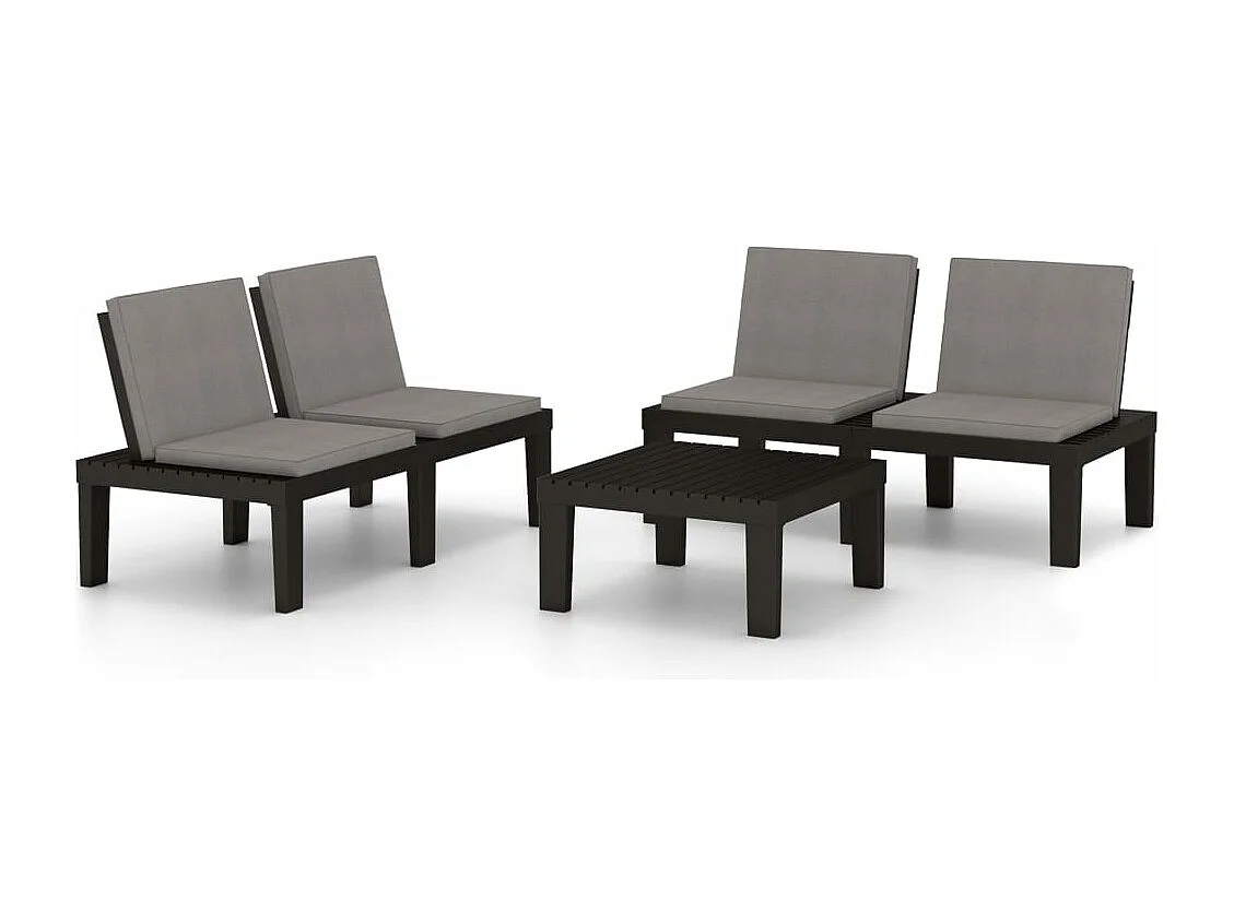 Salon de jardin 3 pcs avec coussins Plastique Gris BE33882