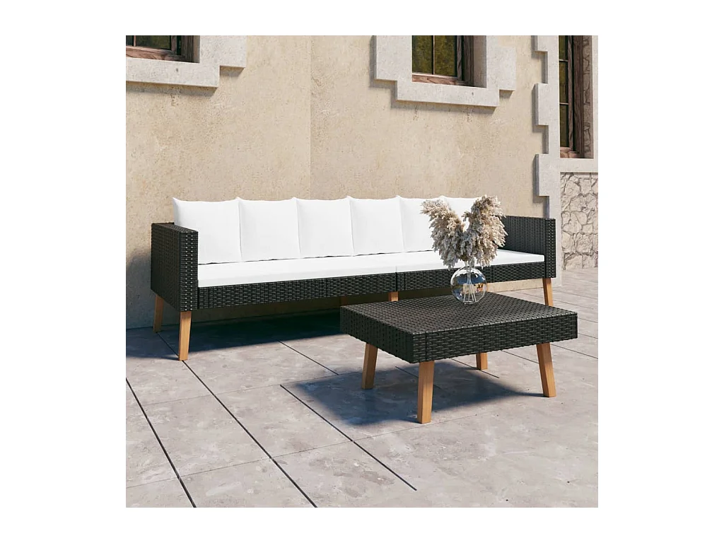 Salon de jardin 2 pcs avec coussins Résine tressée Noir BE22329