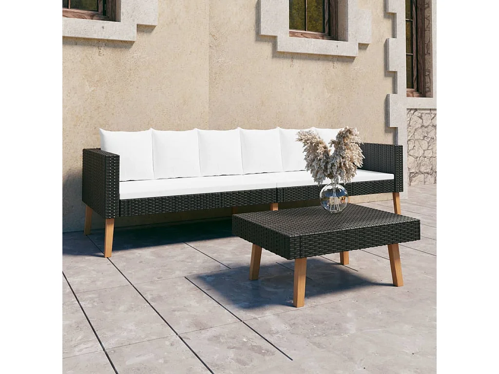 2 pzas Salón de jardín y cojines ratán sintético negro ES59037