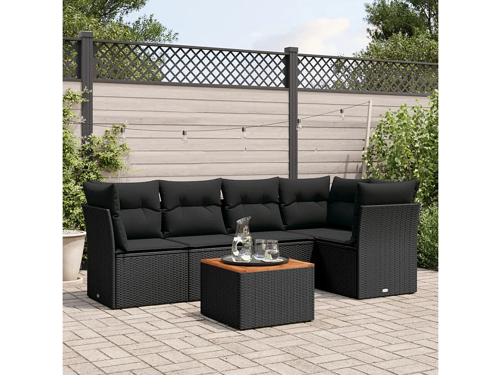 6-tlg. Garten-Sofagarnitur,Gartenmöbel-Set mit Kissen Schwarz Poly Rattan -gkd334009