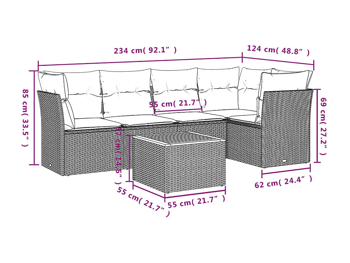 6-tlg. Garten-Sofagarnitur,Gartenmöbel-Set mit Kissen Schwarz Poly Rattan -gkd334009