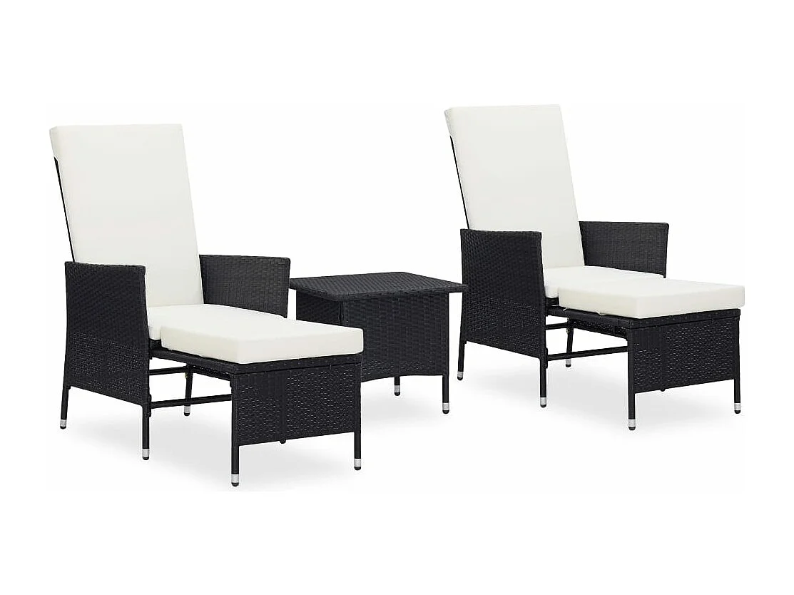 3 pcs conjunto lounge para jardim c/ almofadões vime PE preto PT37002