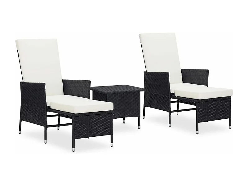 Salon de jardin 3 pcs avec coussins Résine tressée Noir BE99317