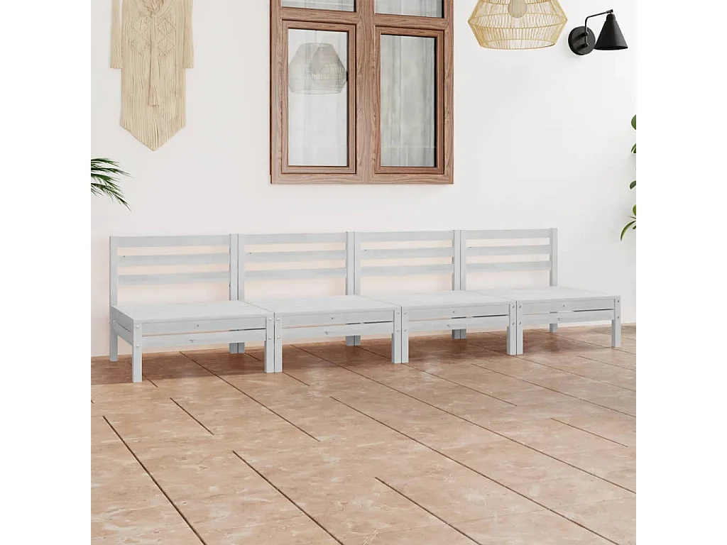 4-tlg. Garten-Sitzgruppe | Garten-Lounge-Set Weiß Kiefer Massivholz -GKD419504