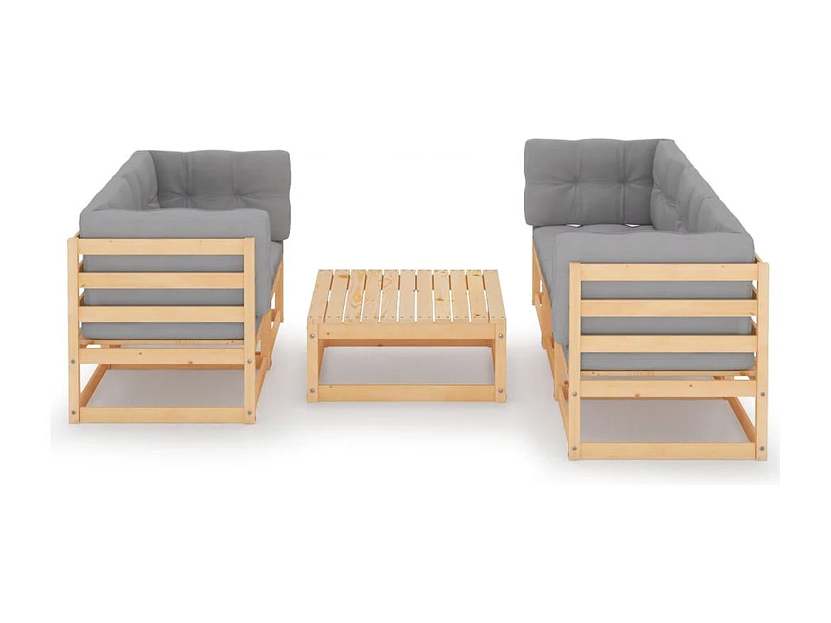 6-tlg. Garten-Sitzgruppe: Sofa + Tisch | Garten-Lounge-Set mit Kissen Kiefer Massivholz -GKD732352