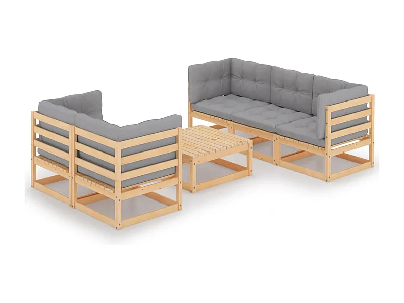 6-tlg. Garten-Sitzgruppe: Sofa + Tisch | Garten-Lounge-Set mit Kissen Kiefer Massivholz -GKD732352