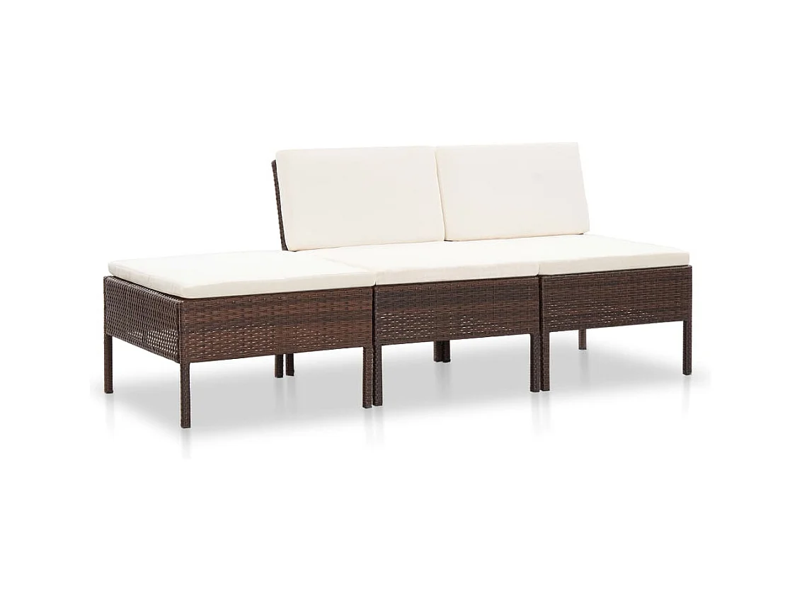 Salon de jardin 3 pcs avec coussins Résine tressée Marron BE97629