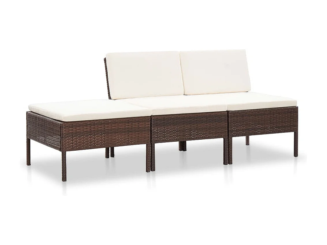3 pcs conjunto lounge jardim c/ almofadões vime PE castanho PT22463