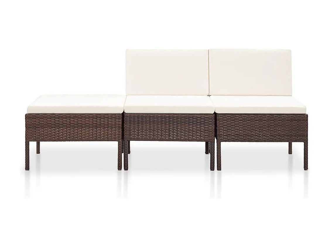 3 pcs conjunto lounge jardim c/ almofadões vime PE castanho PT22463