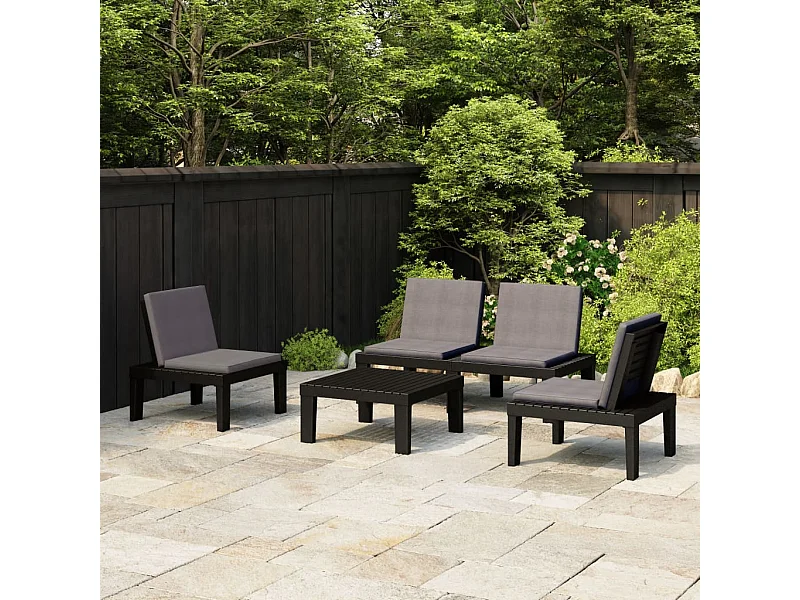 4-tlg. Garten-Sitzgruppe: Sofa + Tisch | Garten-Lounge-Set mit Kissen Kunststoff Grau -GKD366612