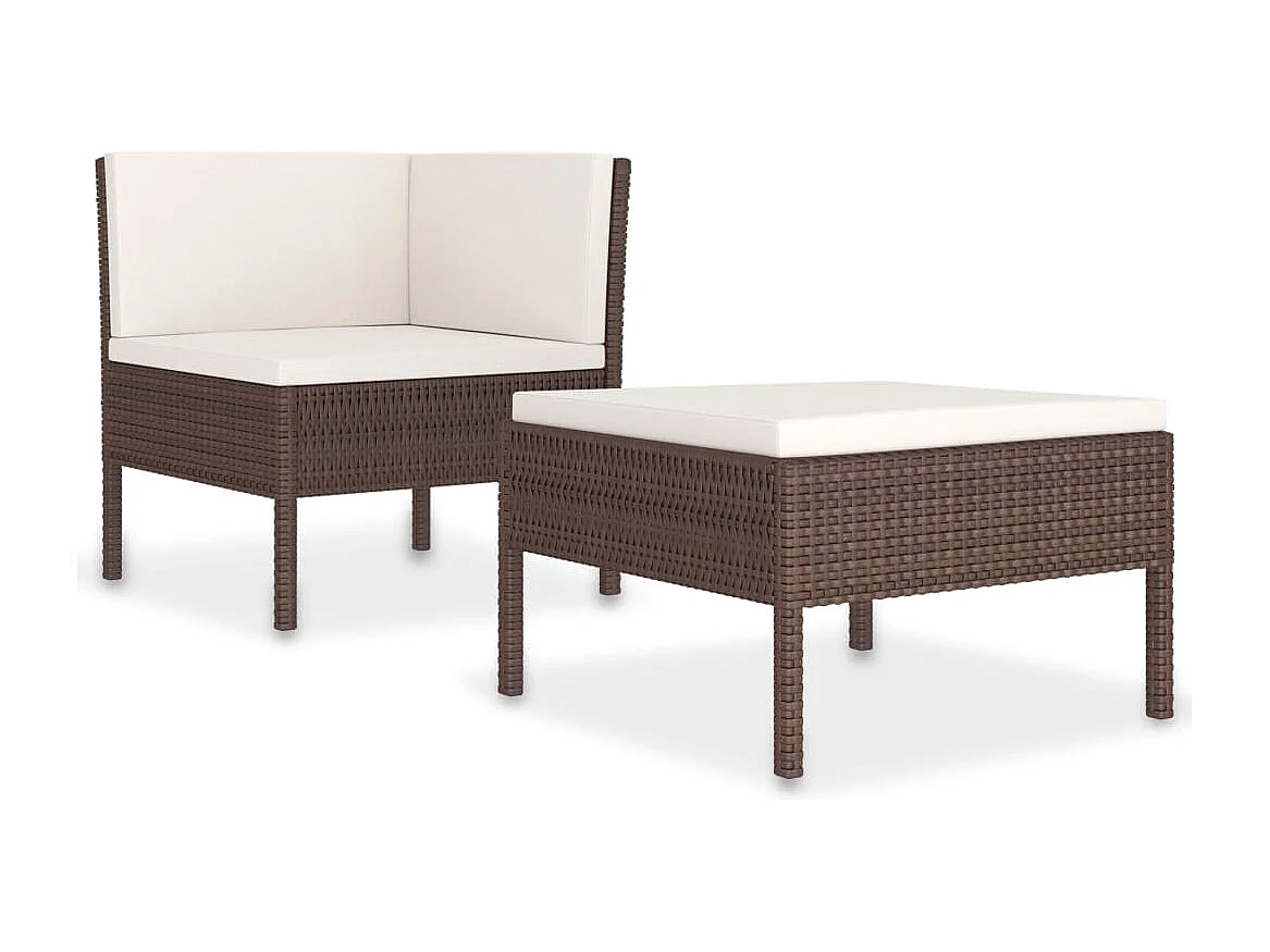 2-tlg. Garten-Sitzgruppe | Garten-Lounge-Set mit Auflagen Poly Rattan Braun -GKD470807