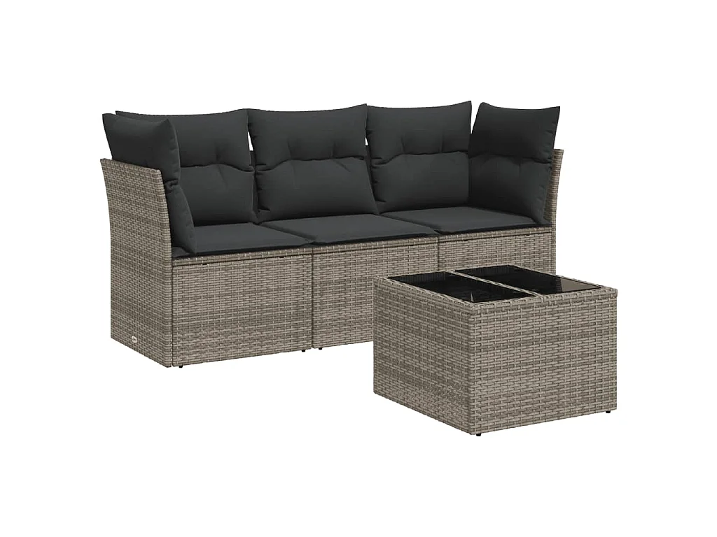 4 pcs conjunto sofás de jardim c/ almofadões vime PE cinzento PT643665