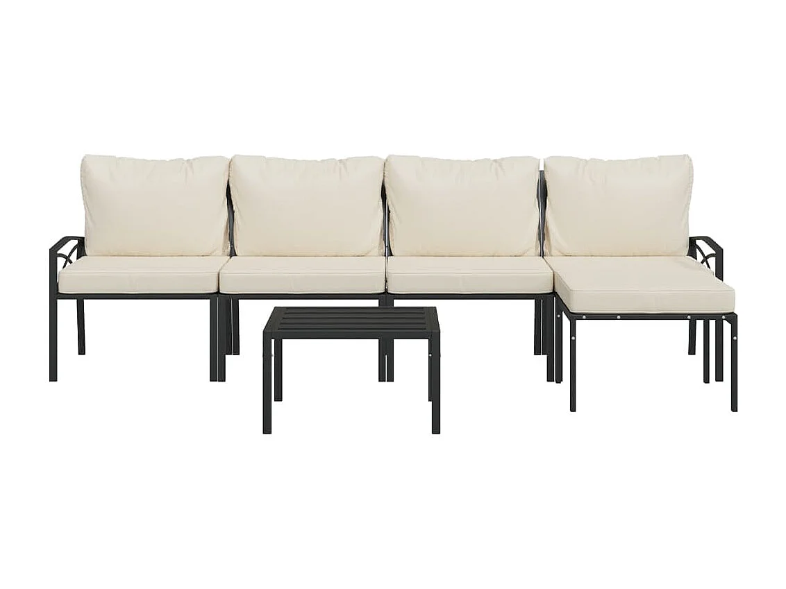 Salon de jardin 6 pcs avec coussins sable acier BE49000