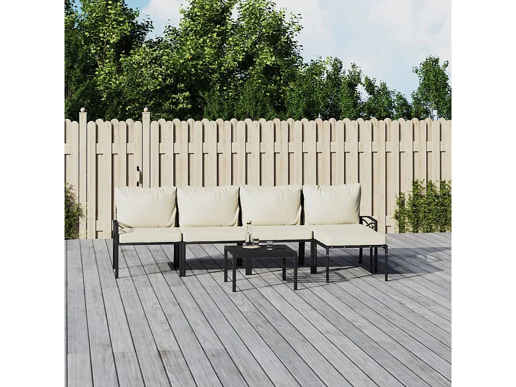 Salon de jardin 6 pcs avec coussins sable acier BE49000
