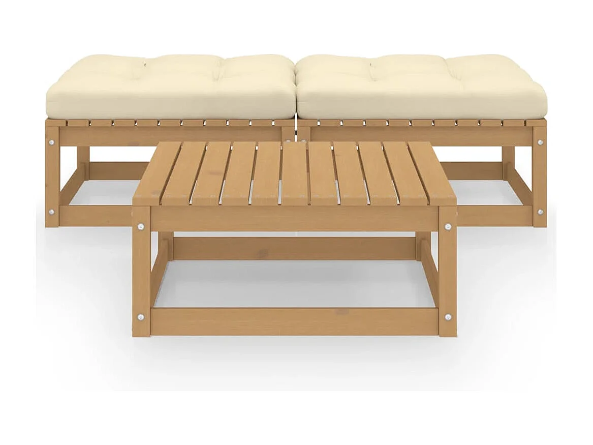 3-tlg. Garten-Sitzgruppe: Sofa + Tisch | Garten-Lounge-Set mit Kissen Massivholz Kiefer -GKD317961