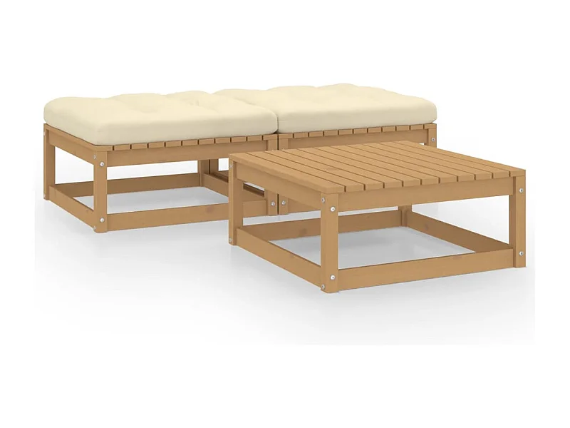 3 pzas Salón de jardín y cojines madera maciza pino ES82414