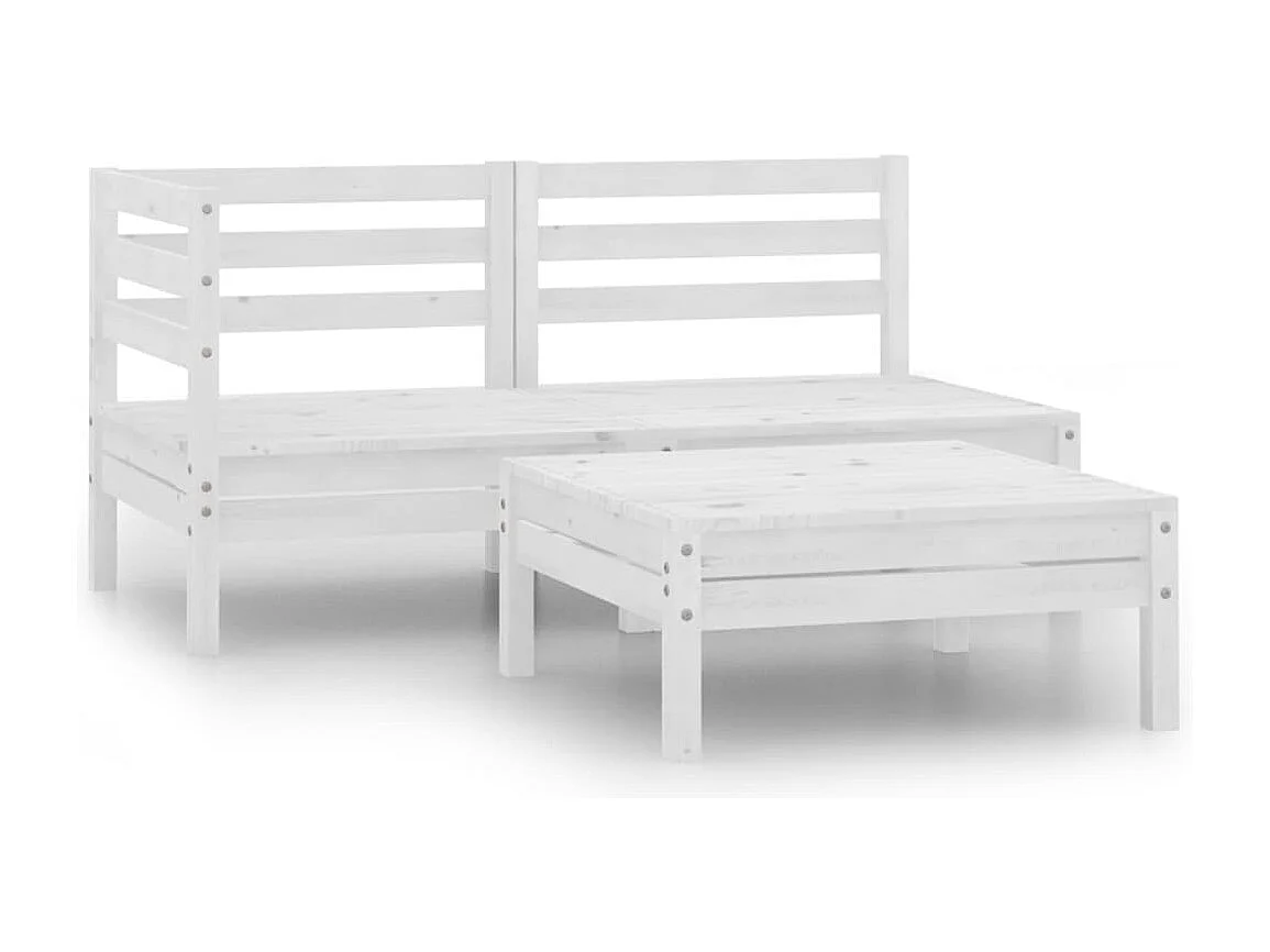 3 pzas Conjunto de Salón de jardín madera maciza pino blanco ES83111