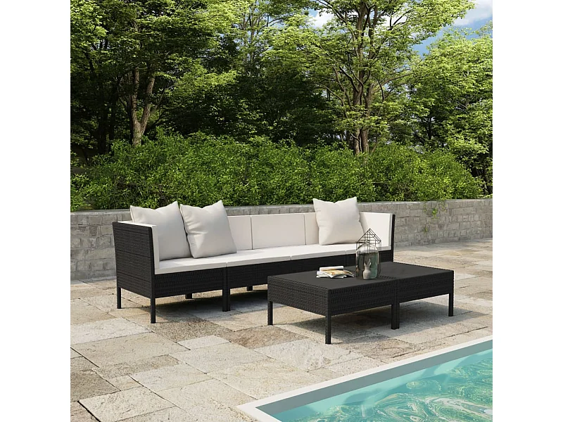 6 pcs conjunto lounge de jardim c/ almofadões vime PE preto PT85102