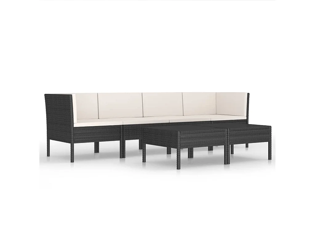 6 pcs conjunto lounge de jardim c/ almofadões vime PE preto PT85102