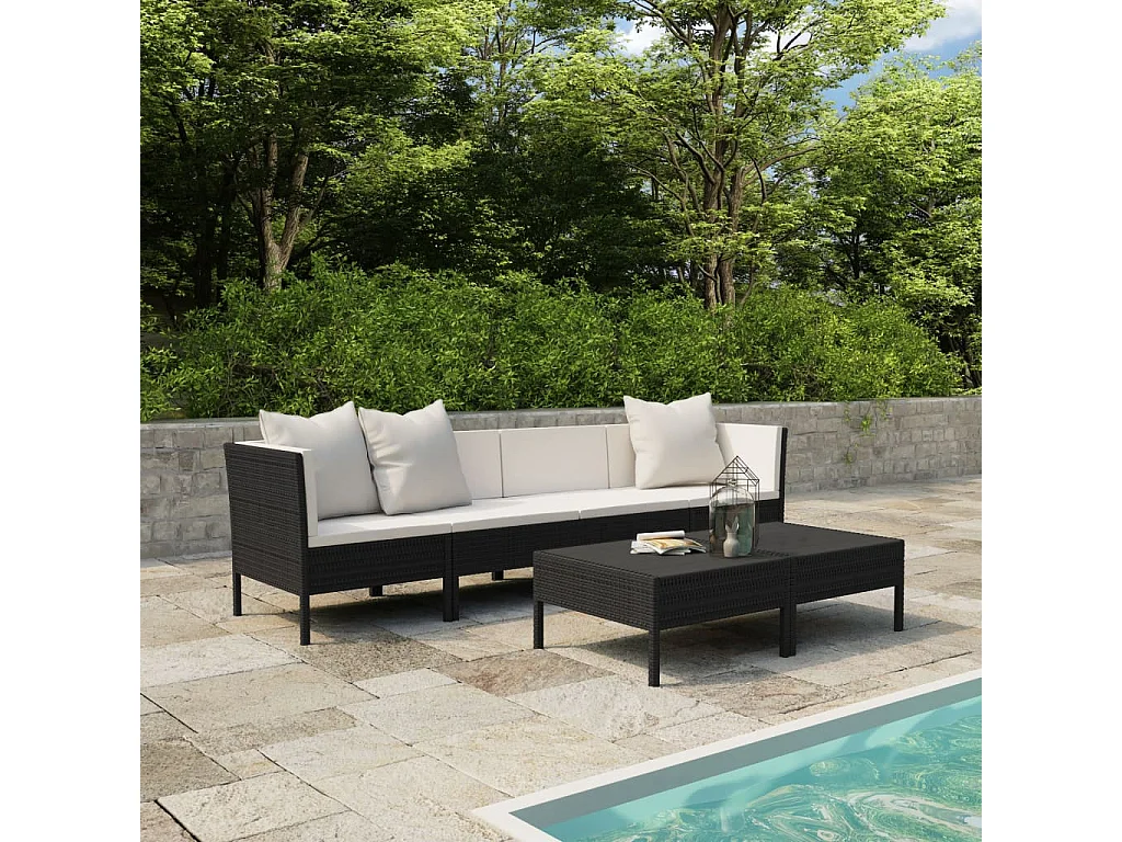 Salon de jardin 6 pcs avec coussins Résine tressée Noir BE12772