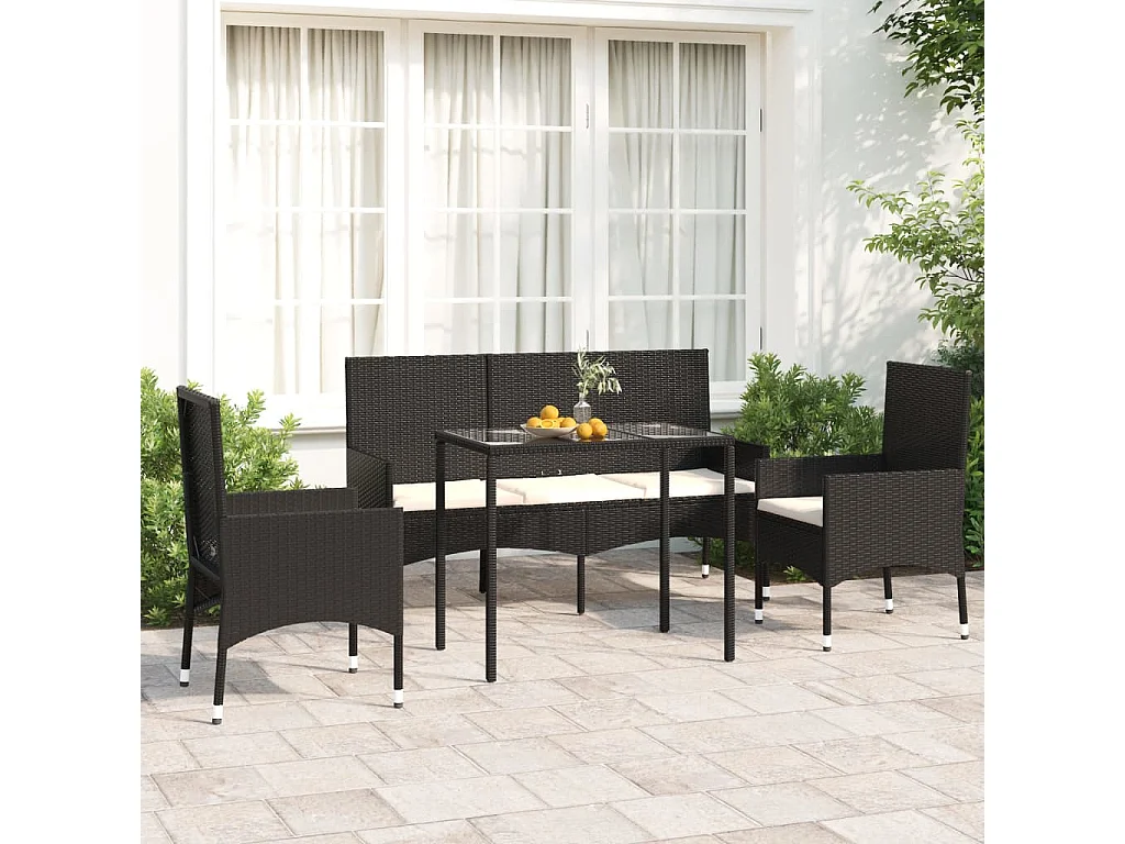 4-tlg. Garten-Sitzgruppe: Sofa + Tisch | Garten-Lounge-Set mit Kissen Schwarz Poly Rattan -GKD574046
