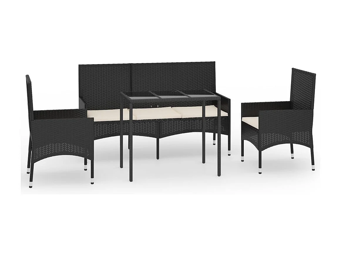 4-tlg. Garten-Sitzgruppe: Sofa + Tisch | Garten-Lounge-Set mit Kissen Schwarz Poly Rattan -GKD574046