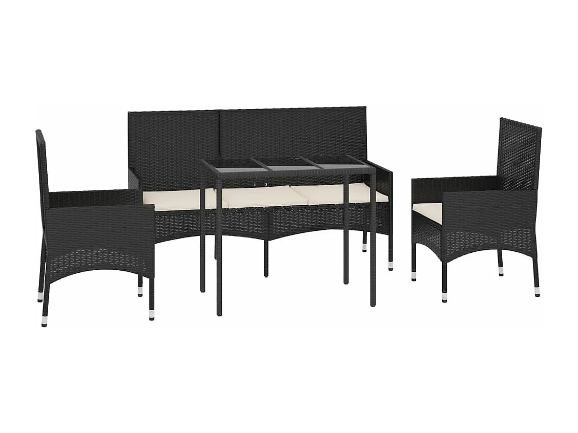 4-tlg. Garten-Sitzgruppe: Sofa + Tisch | Garten-Lounge-Set mit Kissen Schwarz Poly Rattan -GKD574046