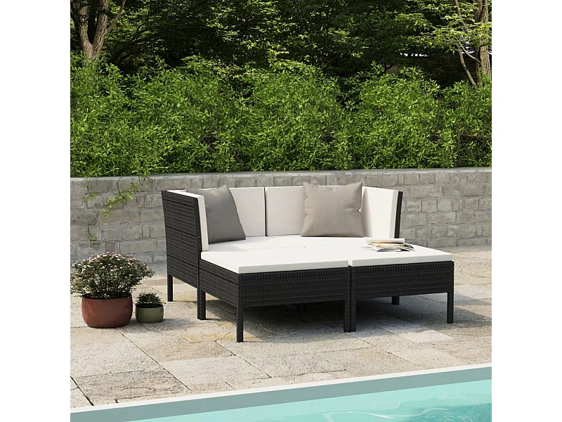Salon de jardin 4 pcs avec coussins Résine tressée Noir BE67801