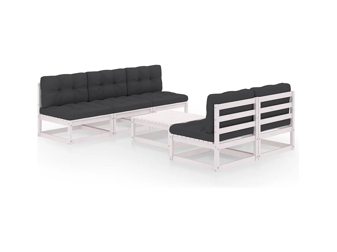 6 pcs conjunto lounge de jardim com almofadões pinho maciço PT83131