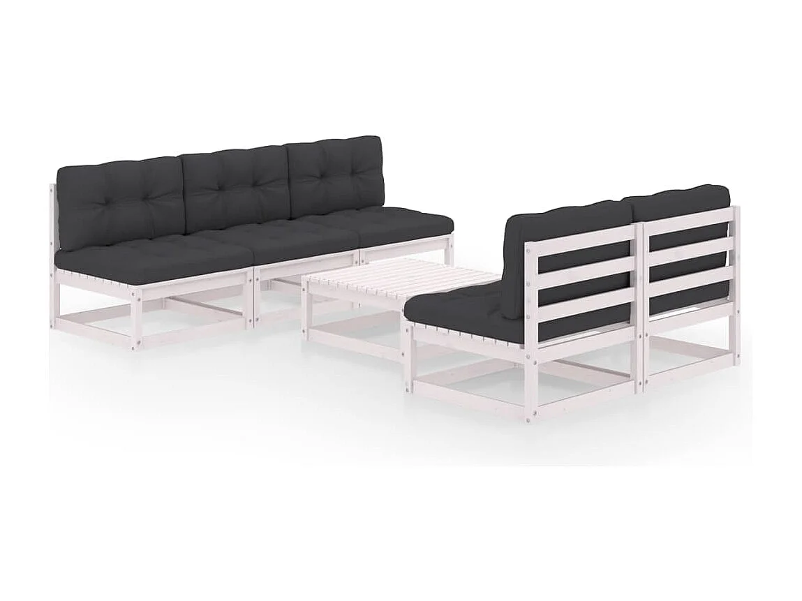 6 pcs conjunto lounge de jardim com almofadões pinho maciço PT83131