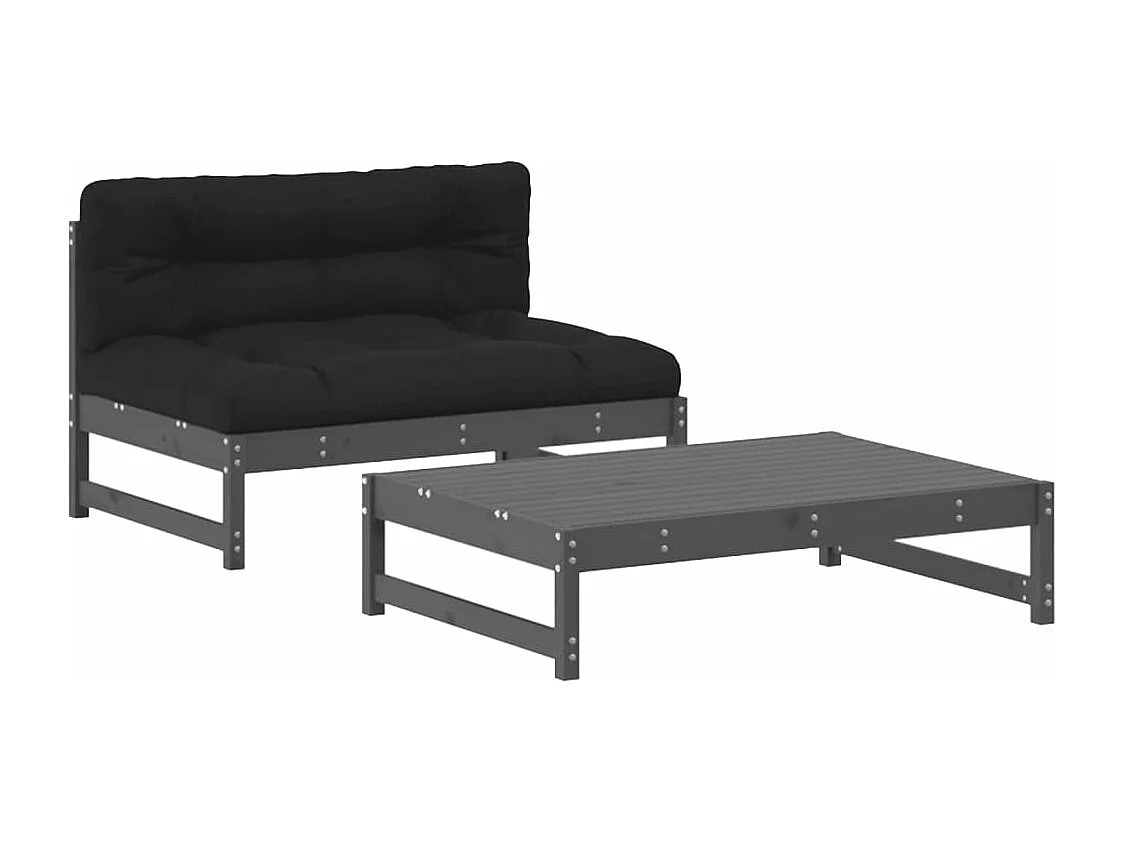 2-tlg. Garten-Sitzgruppe: Sofa + Tisch | Garten-Lounge-Set mit Kissen Grau Massivholz -GKD860006