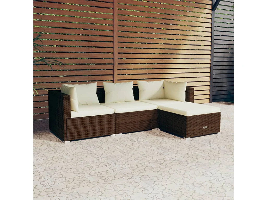 4-tlg. Garten-Sitzgruppe | Garten-Lounge-Set mit Kissen Poly Rattan Braun -GKD763299