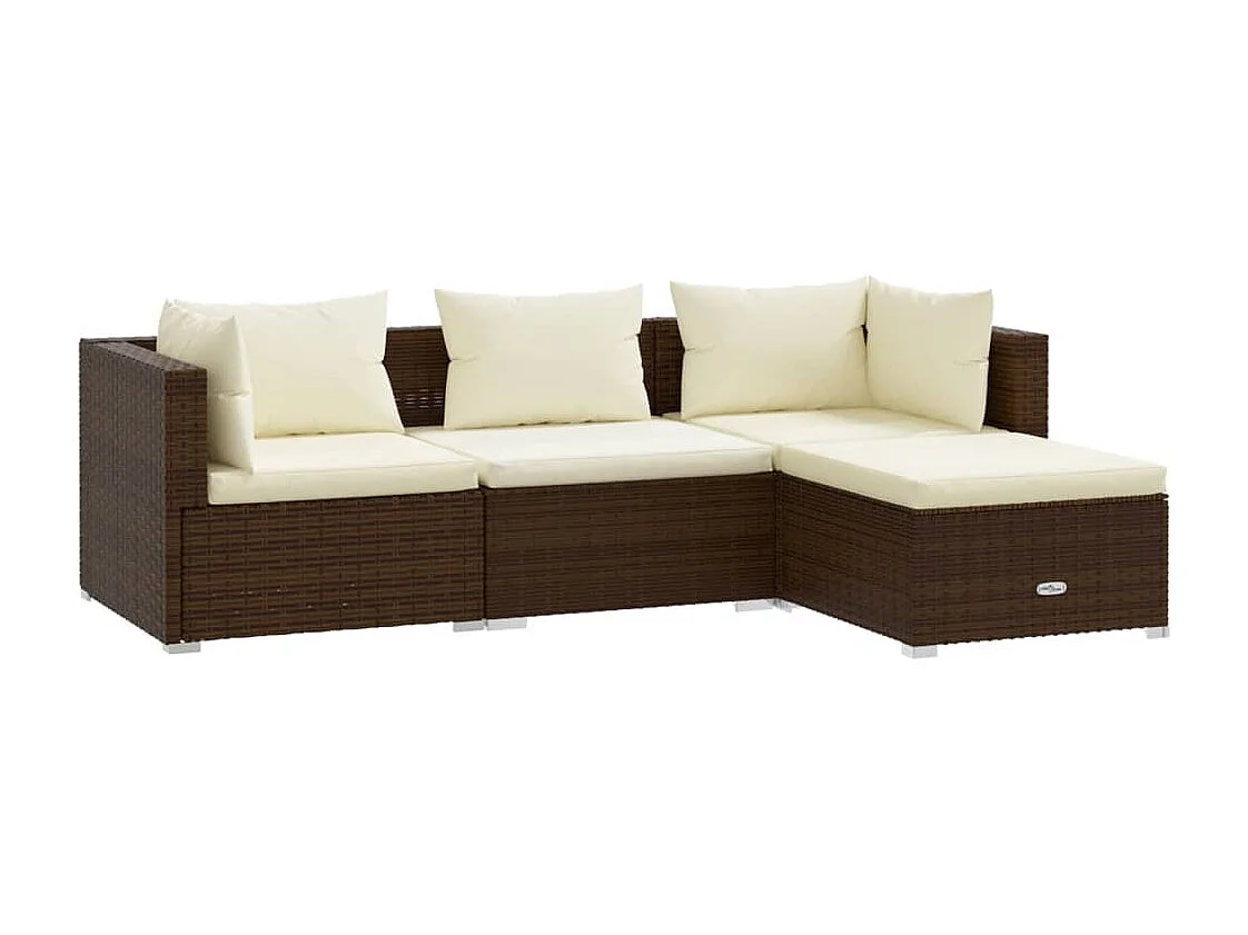 4-tlg. Garten-Sitzgruppe | Garten-Lounge-Set mit Kissen Poly Rattan Braun -GKD763299