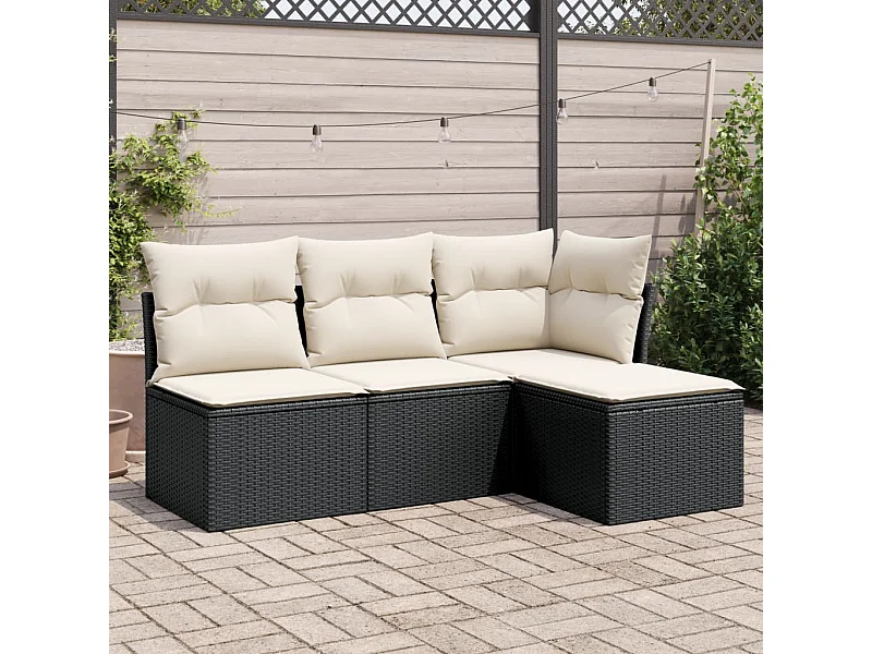 4-tlg. Garten-Sofagarnitur,Gartenmöbel-Set mit Kissen Schwarz Poly Rattan -gkd340191