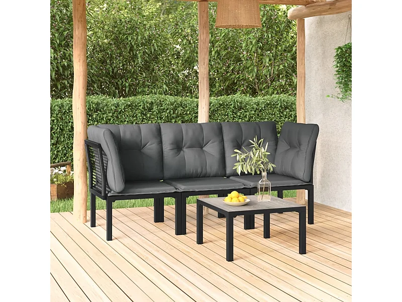 4-tlg. Garten-Sitzgruppe: Sofa + Tisch | Garten-Lounge-Set Schwarz und Grau Poly Rattan -GKD232207