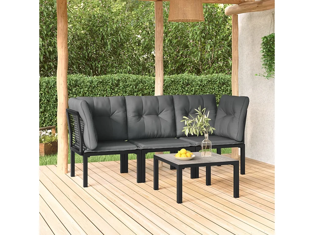 Salon de jardin 4 pcs noir et gris résine tressée BE14370