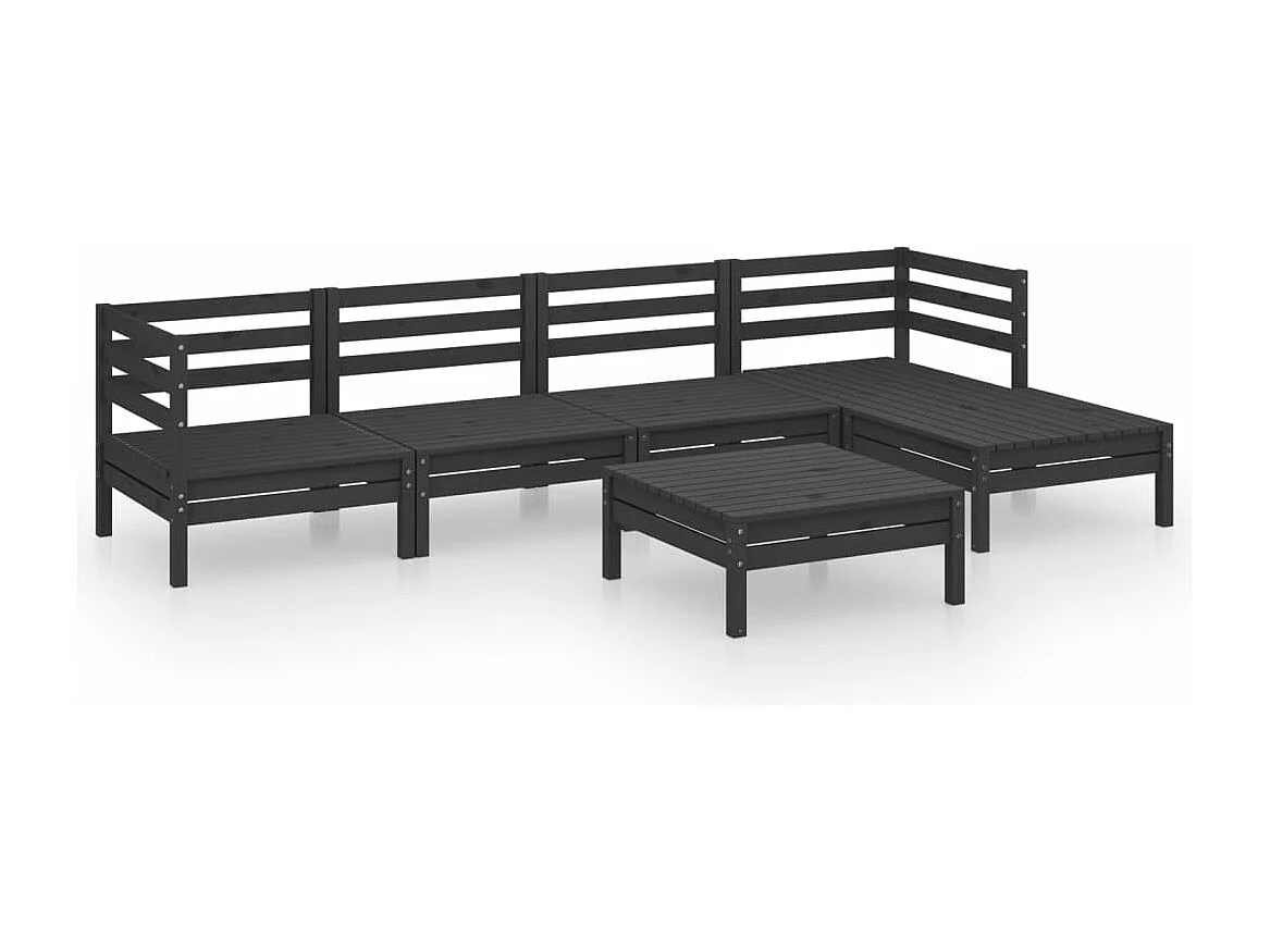 6 pzas Salón de jardín madera de pino maciza negro ES42623