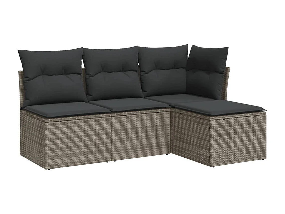 Salon de jardin 4 pcs avec coussins gris résine tressée BE45684