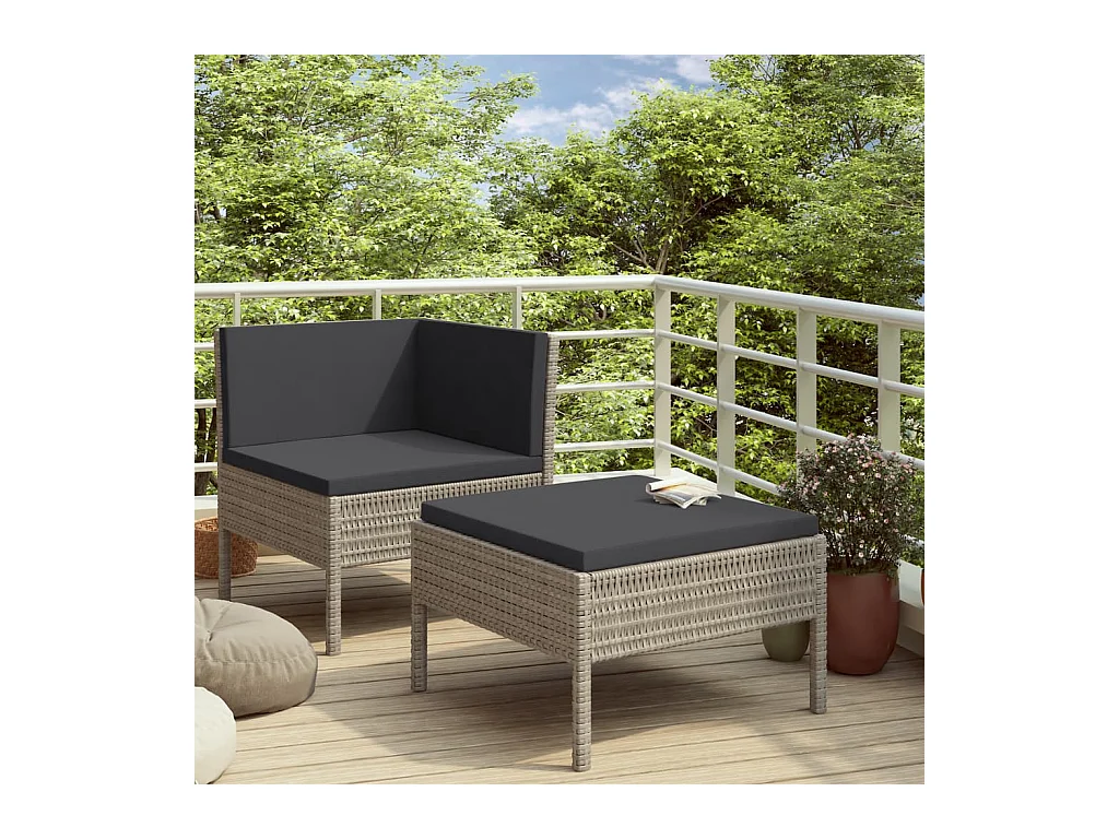Salon de jardin 2 pcs avec coussins Résine tressée Gris BE21197