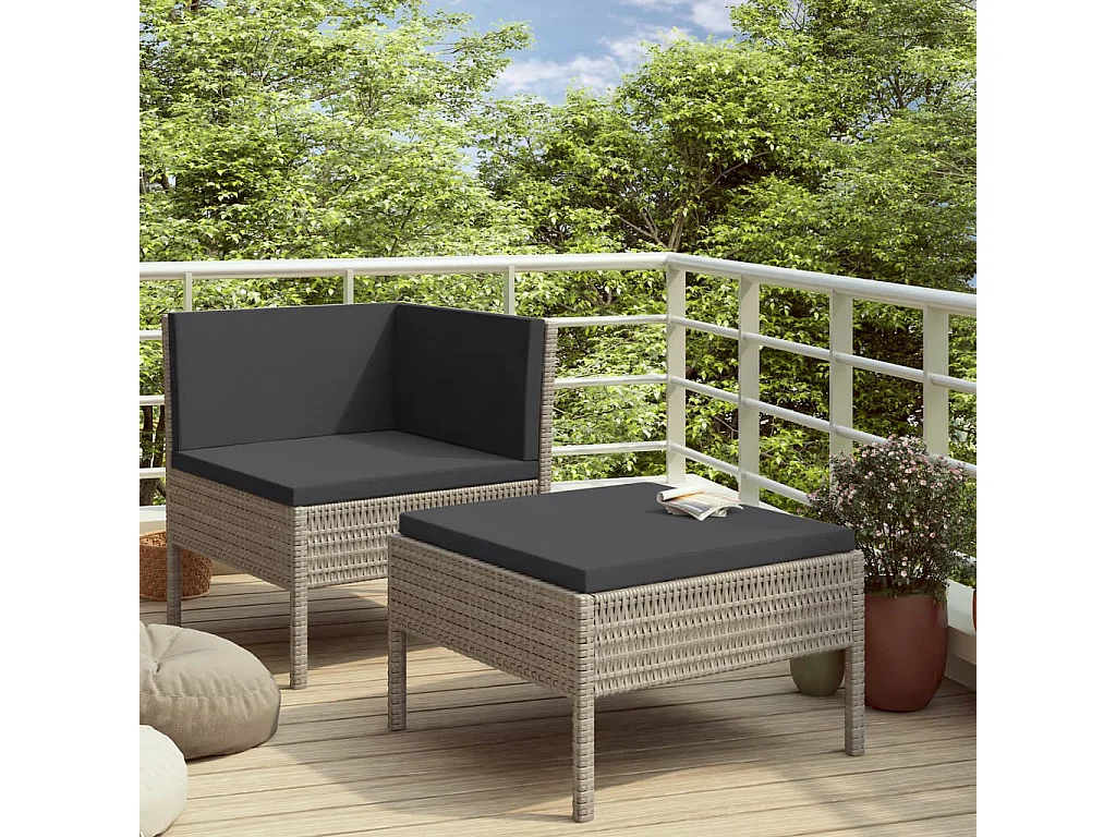 Salon de jardin 2 pcs avec coussins Résine tressée Gris BE21197