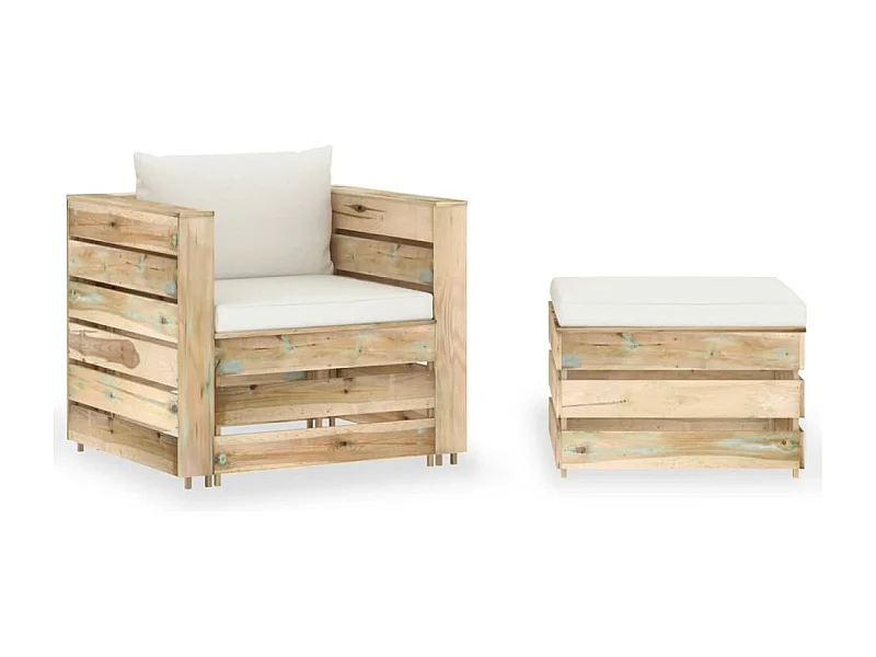 2 pcs conj. lounge jardim c/ almofadões madeira impreg. verde PT87603