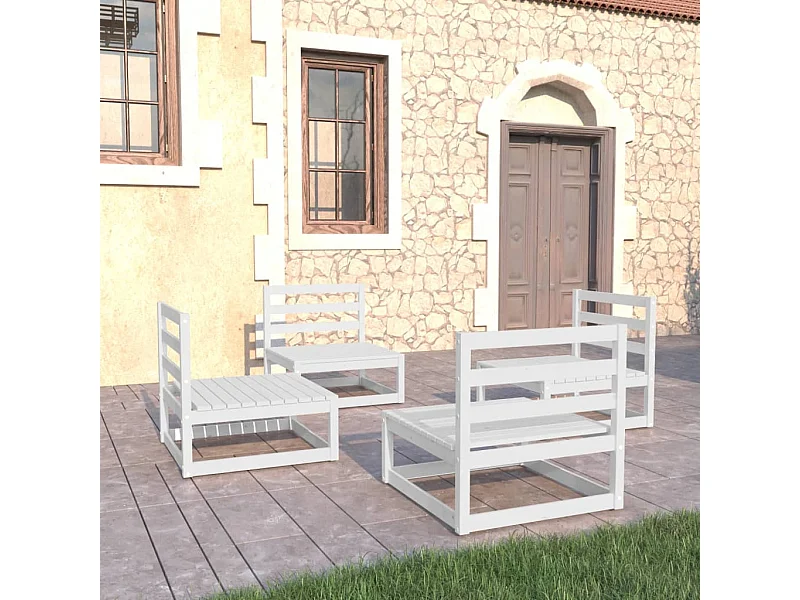 4 pcs conjunto lounge de jardim pinho maciço branco PT92300