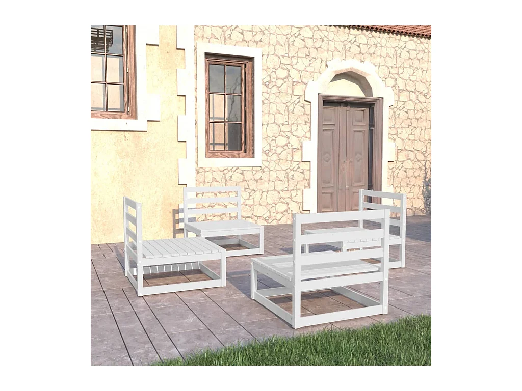 Salon de jardin 4 pcs Blanc Bois de pin massif BE50518