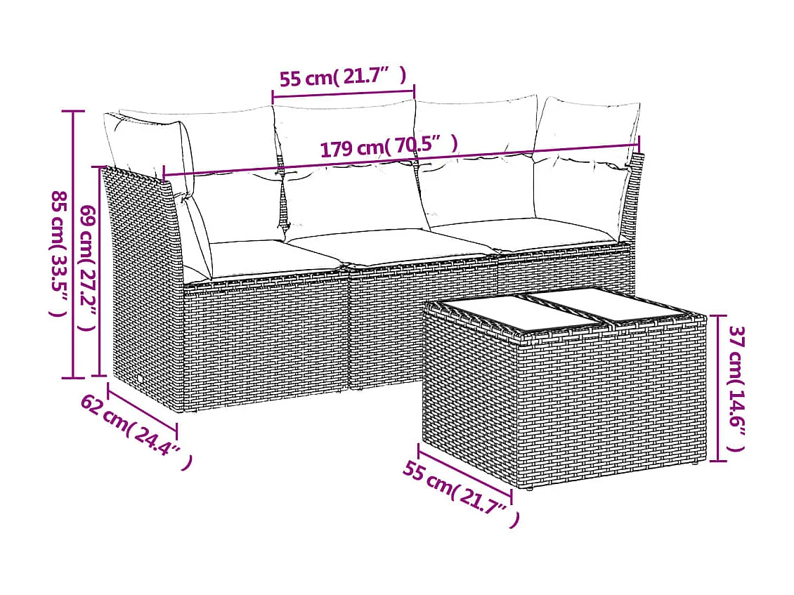 4-tlg. Garten-Sofagarnitur,Gartenmöbel-Set mit Kissen Beige Poly Rattan -gkd237217