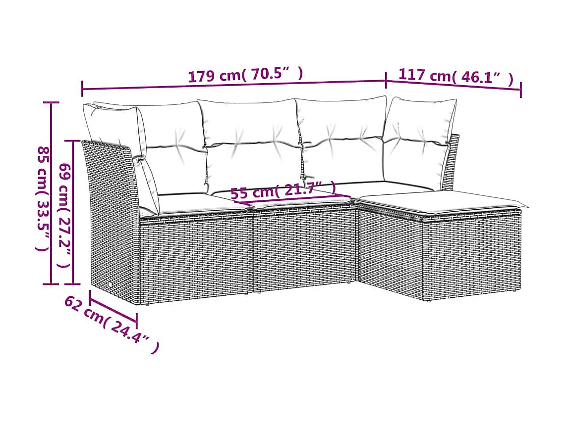 4-tlg. Garten-Sofagarnitur,Gartenmöbel-Set mit Kissen Grau Poly Rattan -gkd111234