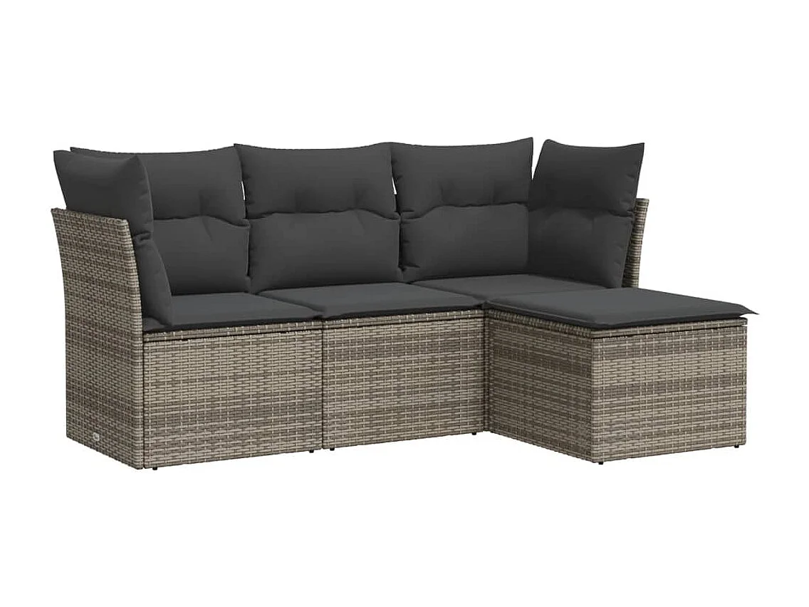 4-tlg. Garten-Sofagarnitur,Gartenmöbel-Set mit Kissen Grau Poly Rattan -gkd111234