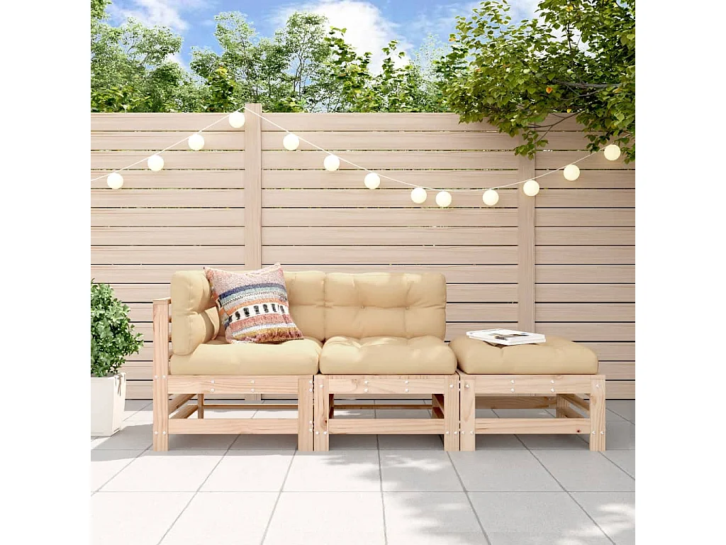 3 pcs conjunto lounge de jardim c/ almofadões madeira maciça PT10730