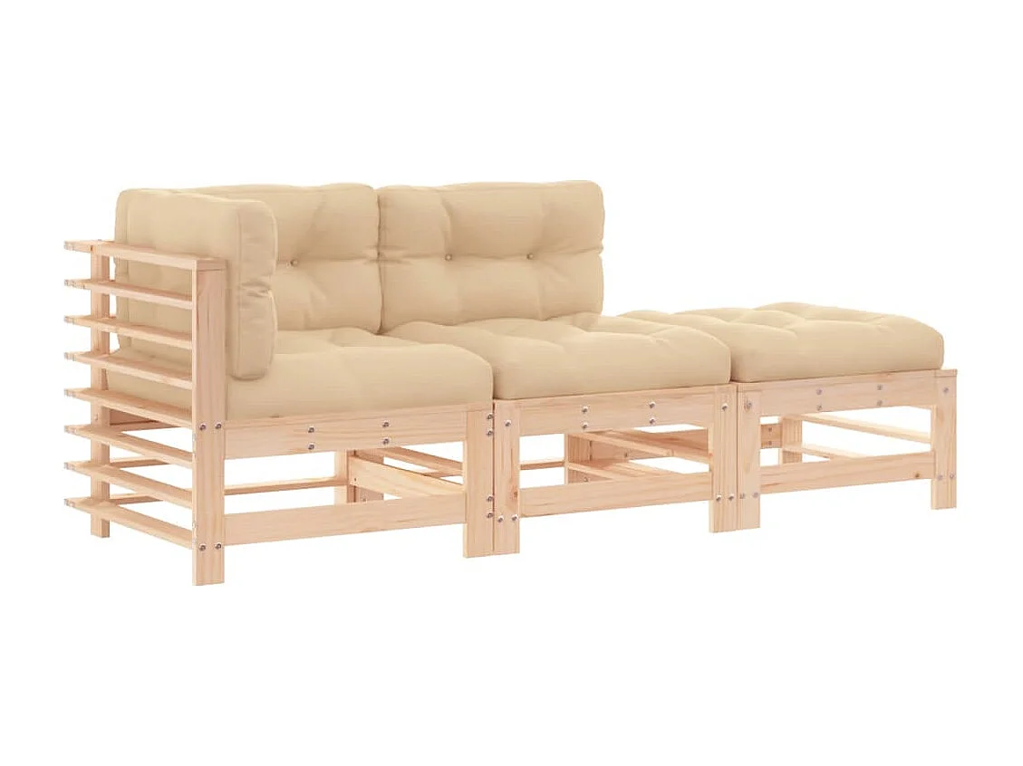 3 pcs conjunto lounge de jardim c/ almofadões madeira maciça PT10730